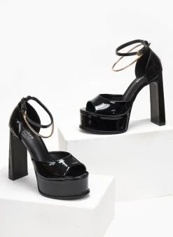 The Fashion Project Πέδιλα με μπαρέτα και Anklet - Μαύρο -Κατάστημα TheFashionProject pedila loustrini me mpareta kai anklet 111256 l41n