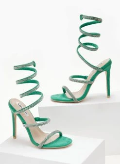 The Fashion Project Πέδιλα Lace Up με στρας - Πράσινο -Κατάστημα TheFashionProject pedila me elasma me strass 105239 6t3g