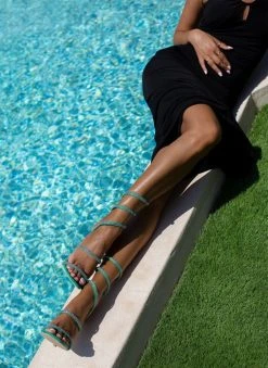 The Fashion Project Πέδιλα Lace Up με στρας - Πράσινο -Κατάστημα TheFashionProject pedila me elasma me strass 105239 yfcr