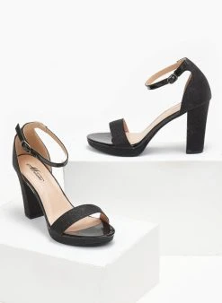 TFP Πέδιλα με μπαρέτα και Glitter - Μαύρο -Κατάστημα TheFashionProject pedila me glitter kai mpareta 110649 vc8p