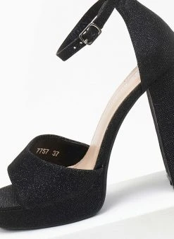 The Fashion Project Πέδιλα με φιάπα από ύφασμα Glitter - Μαύρο -Κατάστημα TheFashionProject pedila me mpareta apo ufasma glitter 110641 4nmk