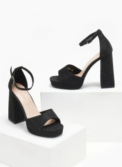 The Fashion Project Πέδιλα με φιάπα από ύφασμα Glitter - Μαύρο -Κατάστημα TheFashionProject pedila me mpareta apo ufasma glitter 110641 uwkt