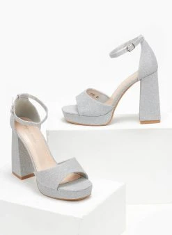 The Fashion Project Πέδιλα με φιάπα από ύφασμα Glitter - Ασημί -Κατάστημα TheFashionProject pedila me mpareta apo ufasma glitter 110642 j5rz