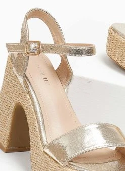 The Fashion Project Πέδιλα με μπαρέτα και ψάθα στη σόλα - Χρυσό -Κατάστημα TheFashionProject pedila me mpareta kai psatha sti sola 111329 2ud0