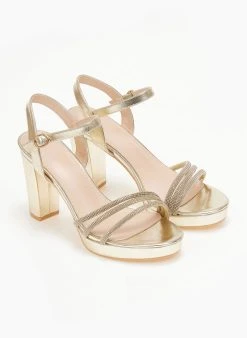 The Fashion Project Πέδιλα με μπαρέτα και στρας - Χρυσό -Κατάστημα TheFashionProject pedila me mpareta kai strass 110585 zax8