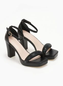 The Fashion Project Πέδιλα με μπαρέτα και στρας φάσα - Μαύρο -Κατάστημα TheFashionProject pedila me mpareta kai strass fasa 110617 adgp