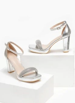 The Fashion Project Πέδιλα με μπαρέτα και στρας φάσα - Ασημί -Κατάστημα TheFashionProject pedila me mpareta kai strass fasa 110619 9xpj