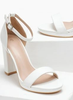 The Fashion Project Πέδιλα με μπαρέτα και χοντρό τακούνι - Λευκό -Κατάστημα TheFashionProject pedila me mpareta kai xontro takouni 110738 7akr