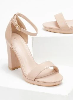 The Fashion Project Πέδιλα με μπαρέτα και χοντρό τακούνι - Μπεζ -Κατάστημα TheFashionProject pedila me mpareta kai xontro takouni 110740 k8t4