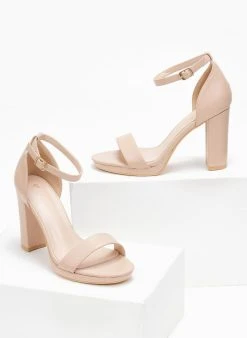 The Fashion Project Πέδιλα με μπαρέτα και χοντρό τακούνι - Μπεζ -Κατάστημα TheFashionProject pedila me mpareta kai xontro takouni 110740 kjmk