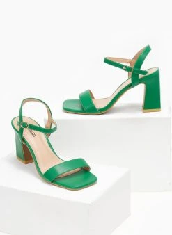 The Fashion Project Πέδιλα με μπαρέτα σε καρέ γραμμή - Πράσινο -Κατάστημα TheFashionProject pedila me mpareta se kare grammi 110658 ks4t