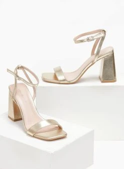 The Fashion Project Πέδιλα με μπαρέτα σε καρέ γραμμή - Χρυσό -Κατάστημα TheFashionProject pedila me mpareta se kare grammi 111223 atw9