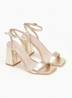 The Fashion Project Πέδιλα με μπαρέτα σε καρέ γραμμή - Χρυσό -Κατάστημα TheFashionProject pedila me mpareta se kare grammi 111223 t6jl