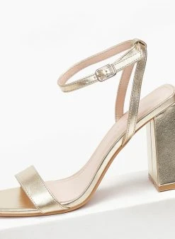 The Fashion Project Πέδιλα με μπαρέτα σε καρέ γραμμή - Χρυσό -Κατάστημα TheFashionProject pedila me mpareta se kare grammi 111223 uv4z