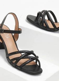 The Fashion Project Πέδιλα με μπαρέτα και Pattern στα λουράκια - Μαύρο -Κατάστημα TheFashionProject pedila me pattern sta lourakia 111405 zi7y