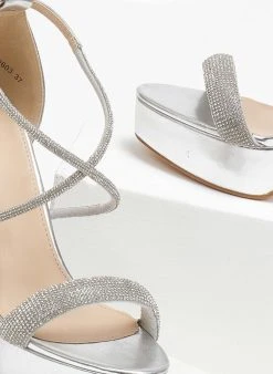 The Fashion Project Πέδιλα με στρας και φιάπα - Ασημί -Κατάστημα TheFashionProject pedila me strass kai fiapa 110582 0uon