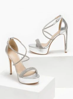 The Fashion Project Πέδιλα με στρας και φιάπα - Ασημί -Κατάστημα TheFashionProject pedila me strass kai fiapa 110582 21oh