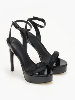 TFP Πέδιλα με στρας και μπαρέτα - Μαύρο -Κατάστημα TheFashionProject pedila me strass kai mpareta 110570 86fk