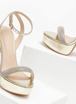 TFP Πέδιλα με στρας και μπαρέτα - Χρυσό -Κατάστημα TheFashionProject pedila me strass kai mpareta 110571 0tif