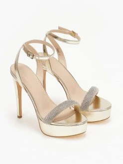 TFP Πέδιλα με στρας και μπαρέτα - Χρυσό -Κατάστημα TheFashionProject pedila me strass kai mpareta 110571 252v