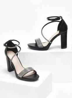 The Fashion Project Πέδιλα με στρας και μπαρέτα - Μαύρο -Κατάστημα TheFashionProject pedila me strass kai mpareta 110727 vk05