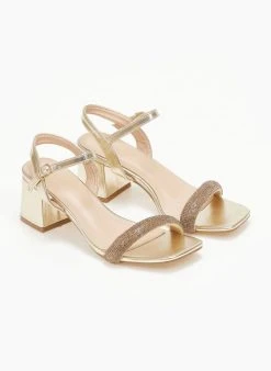 The Fashion Project Πέδιλα με στρας σε καρέ γραμμή - Χρυσό -Κατάστημα TheFashionProject pedila me strass se kare grammi 110591 895h