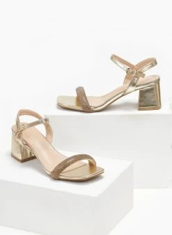 The Fashion Project Πέδιλα με στρας σε καρέ γραμμή - Χρυσό -Κατάστημα TheFashionProject pedila me strass se kare grammi 110591 acgt