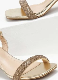 The Fashion Project Πέδιλα με στρας σε καρέ γραμμή - Χρυσό -Κατάστημα TheFashionProject pedila me strass se kare grammi 110591 g13l