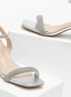 The Fashion Project Πέδιλα με στρας σε καρέ γραμμή - Ασημί -Κατάστημα TheFashionProject pedila me strass se kare grammi 110592 82e2