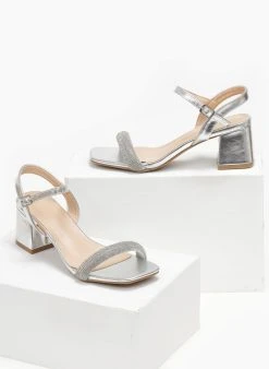 The Fashion Project Πέδιλα με στρας σε καρέ γραμμή - Ασημί -Κατάστημα TheFashionProject pedila me strass se kare grammi 110592 x8sg