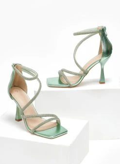 The Fashion Project Πέδιλα με στρας Mettalic - Μέντα -Κατάστημα TheFashionProject pedila me strass se metallikes apoxrwseis 110758 2x3g