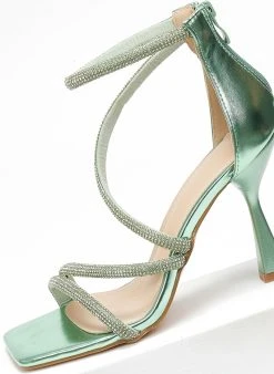 The Fashion Project Πέδιλα με στρας Mettalic - Μέντα -Κατάστημα TheFashionProject pedila me strass se metallikes apoxrwseis 110758 u42j