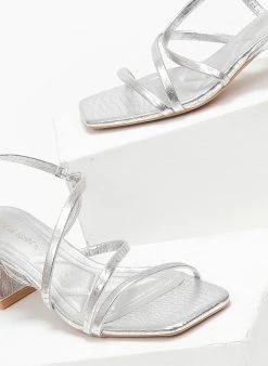 The Fashion Project Πέδιλα με χαμηλό τακούνι και Print - Ασημί -Κατάστημα TheFashionProject pedila me xamilo takouni kai print 111051 96os