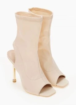 The Fashion Project Μποτάκια κάλτσα με μεταλλική λεπτομέρεια - Μπεζ -Κατάστημα TheFashionProject pedila mpotakia me metalliko takouni 102638 h033