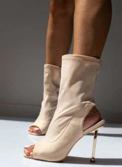 The Fashion Project Μποτάκια κάλτσα με μεταλλική λεπτομέρεια - Μπεζ