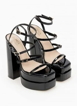 The Fashion Project Πέδιλα Platform λουστρίνι με λεπτά λουράκια - Μαύρο -Κατάστημα TheFashionProject pedila platform loustrini me lepta lourakia 103912 l04j