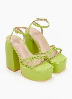 The Fashion Project Πέδιλα με φιάπα και Crossover λουράκια - Λαχανί -Κατάστημα TheFashionProject pedila platform me mpareta 103734 fymn