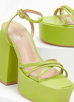 The Fashion Project Πέδιλα με φιάπα και Crossover λουράκια - Λαχανί -Κατάστημα TheFashionProject pedila platform me mpareta 103734 rcud