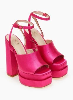 The Fashion Project Πέδιλα με φιάπα υφασμάτινα - Φούξια -Κατάστημα TheFashionProject pedila platform saten me fardia fasa 103894 36zg