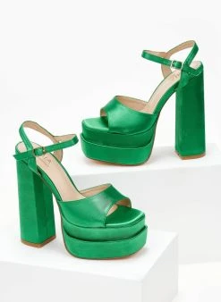 The Fashion Project Πέδιλα Platform σατέν με μπαρέτα - Πράσινο -Κατάστημα TheFashionProject pedila platform saten me mpareta 103903 0hrs