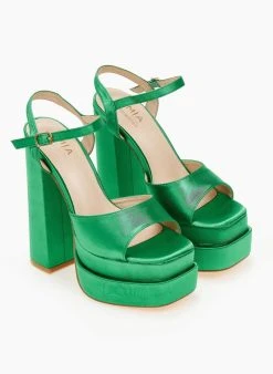 The Fashion Project Πέδιλα Platform σατέν με μπαρέτα - Πράσινο -Κατάστημα TheFashionProject pedila platform saten me mpareta 103903 mhbm