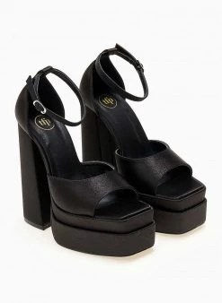 Πέδιλα με φιάπα υφασμάτινα Tfp - Μαύρο -Κατάστημα TheFashionProject pedila platform saten tfp me mpareta 104443 0kco