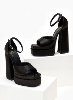 Πέδιλα με φιάπα υφασμάτινα Tfp - Μαύρο -Κατάστημα TheFashionProject pedila platform saten tfp me mpareta 104443 1mvr