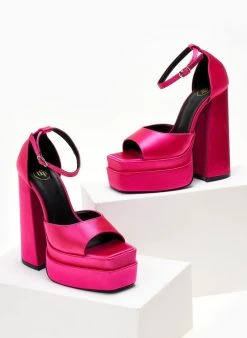 Πέδιλα με φιάπα υφασμάτινα Tfp - Φούξια -Κατάστημα TheFashionProject pedila platform saten tfp me mpareta 104444 dv1h