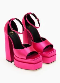 Πέδιλα με φιάπα υφασμάτινα Tfp - Φούξια -Κατάστημα TheFashionProject pedila platform saten tfp me mpareta 104444 vv9n