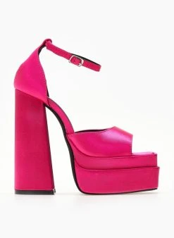 Πέδιλα με φιάπα υφασμάτινα Tfp - Φούξια -Κατάστημα TheFashionProject pedila platform saten tfp me mpareta 104444 whc7