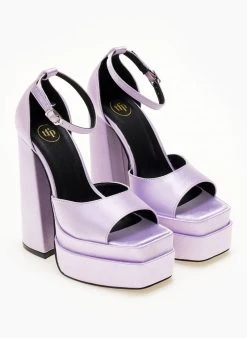 Πέδιλα με φιάπα υφασμάτινα Tfp - Λιλά -Κατάστημα TheFashionProject pedila platform saten tfp me mpareta 104445 eof1