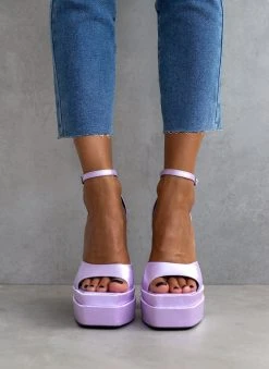 Πέδιλα με φιάπα υφασμάτινα Tfp - Λιλά -Κατάστημα TheFashionProject pedila platform saten tfp me mpareta 104445 k6ix