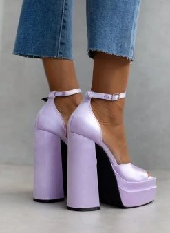 Πέδιλα με φιάπα υφασμάτινα Tfp - Λιλά -Κατάστημα TheFashionProject pedila platform saten tfp me mpareta 104445 xzhe