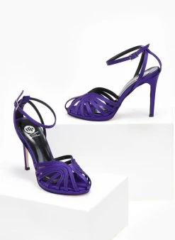 Πέδιλα με μπαρέτα υφασμάτινα ρετρό Tfp - Μωβ -Κατάστημα TheFashionProject pedila retro saten me mpareta tfp 108633 yski